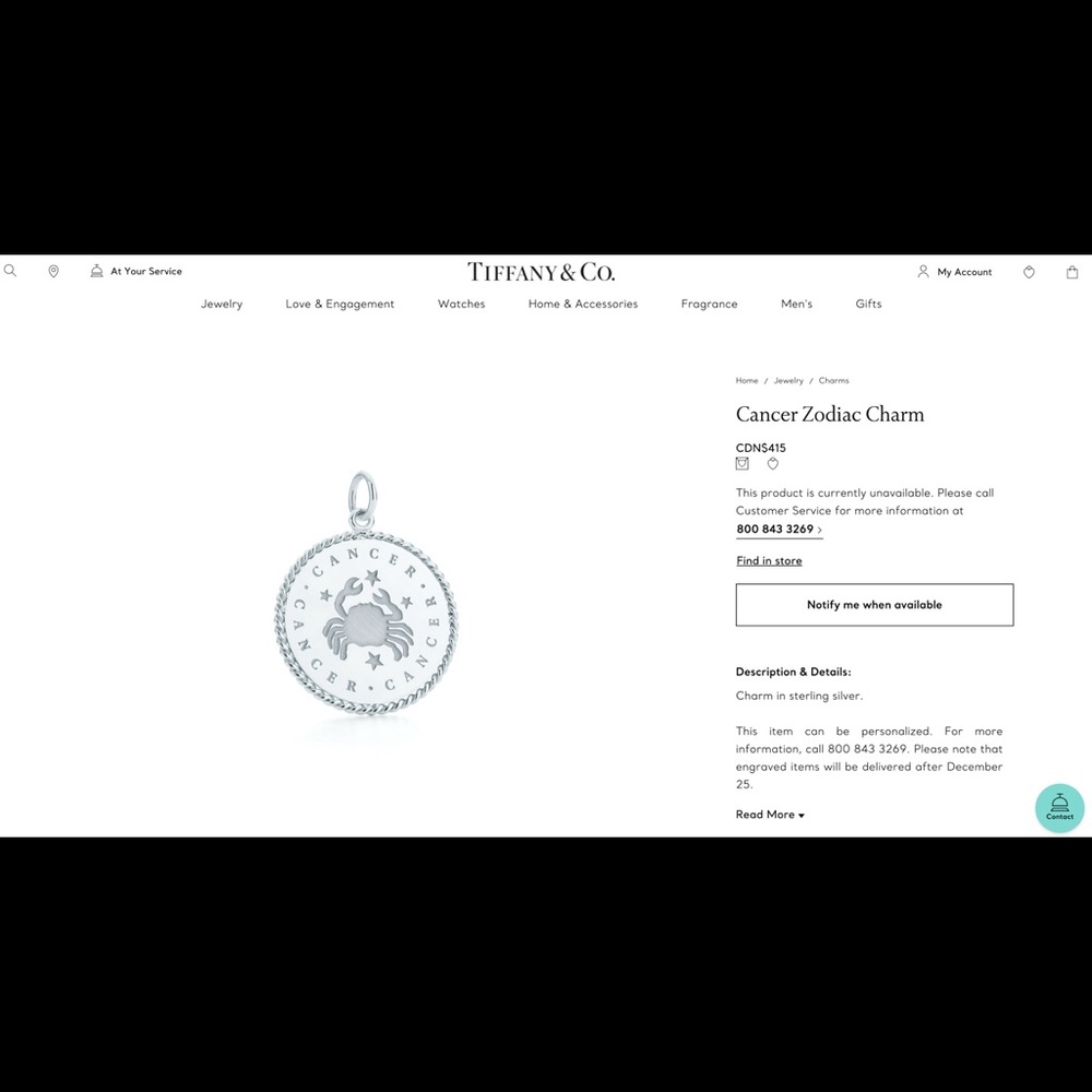 Tiffany & Co. Cancer Zodiac Charm